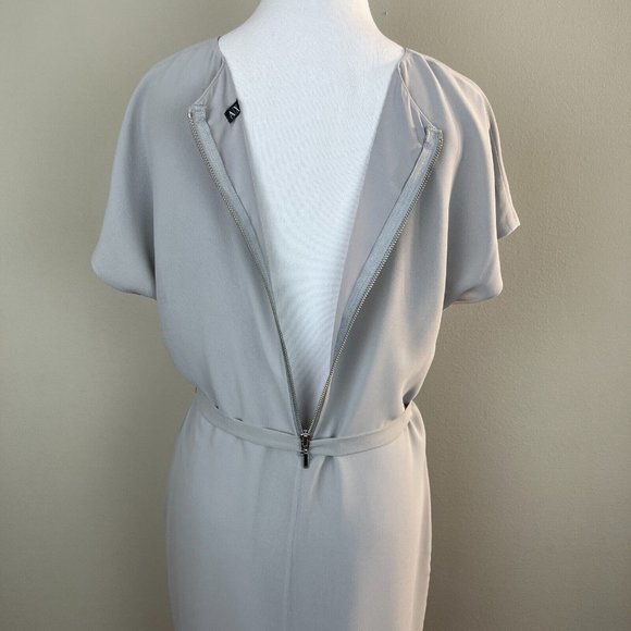 Armani Exchange Dress 10 Gray‎ Embroidered Belted Short Dolman Sleeve Mesh Lined - Picture 6 of 12